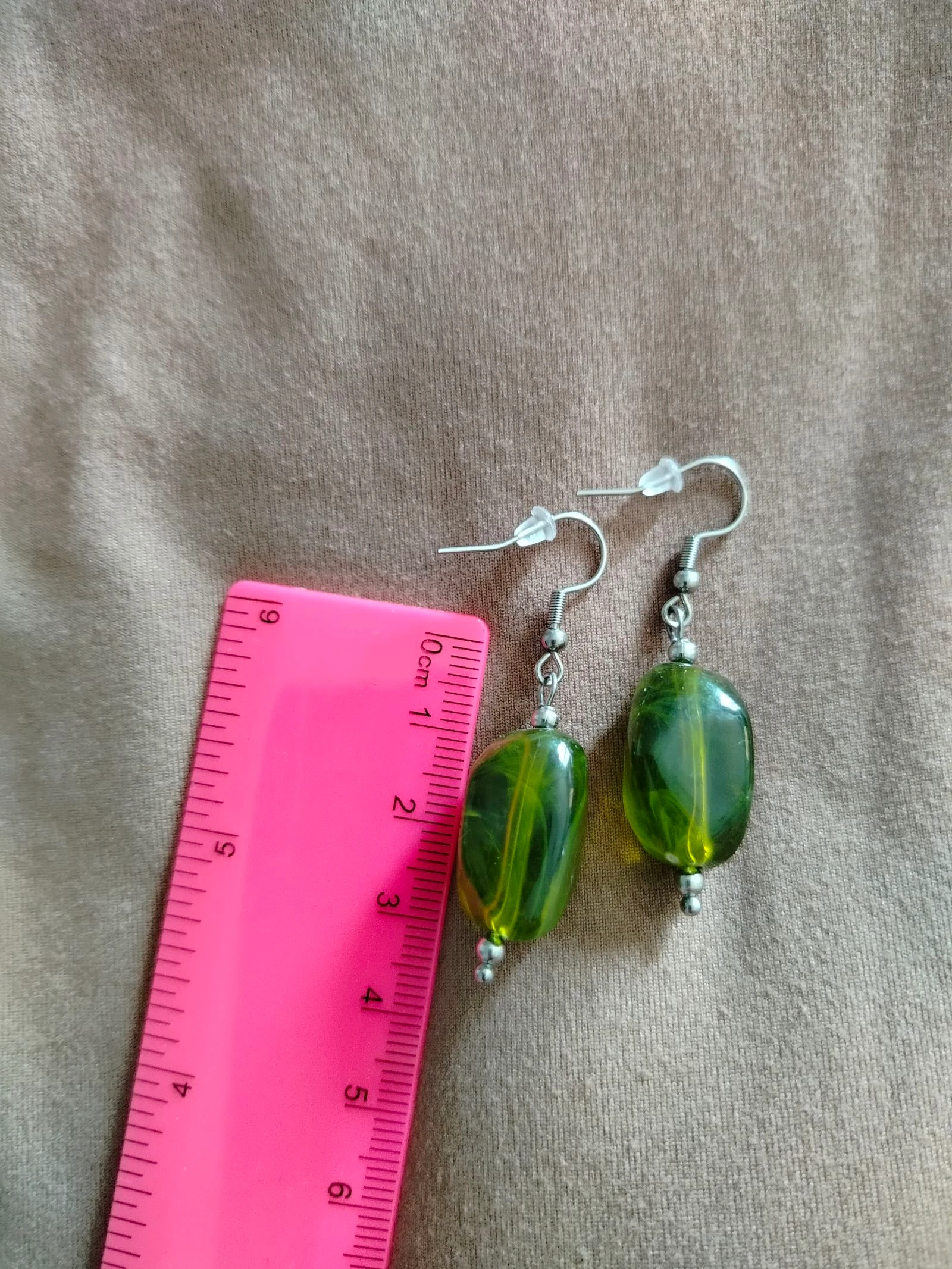 Olive green acrylic pearl stainless steel earrings – photo 3